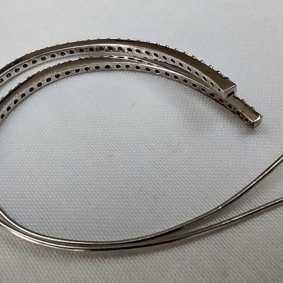 Silver Tone Super Skinny Lightweight Threader Hoop Earrings with CZ Accents - Picture 3 of 5